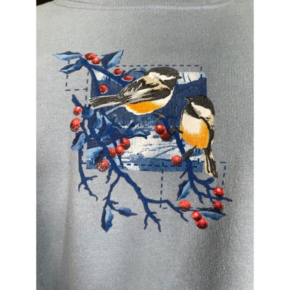 Vintage Day Breeze Holiday Sweatshirt, Chickadees on a holly branch, Plus size - Picture 6 of 7